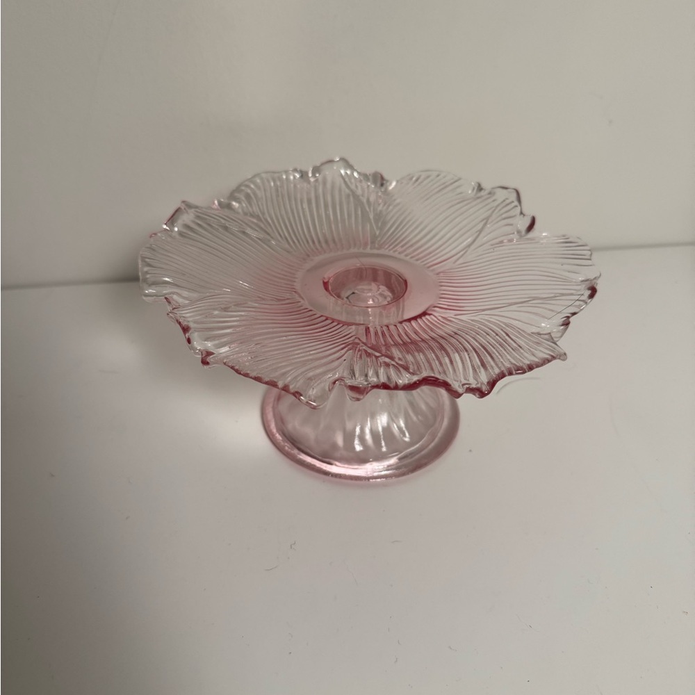 Elegant Pink Glass Flower Pedestal